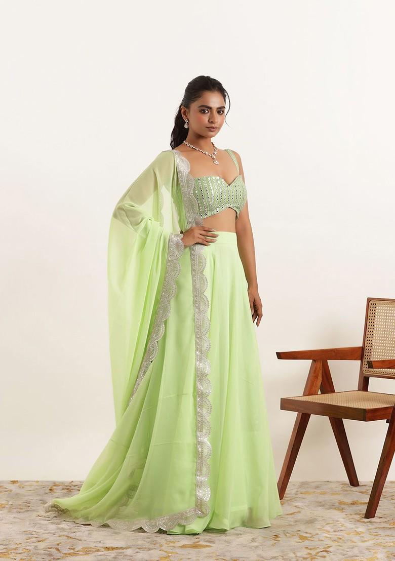 Green Emboridered Blended Lehenga Choli