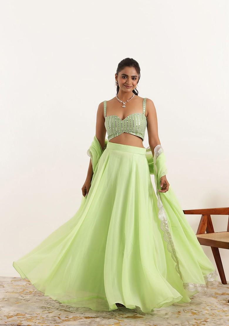 Green Emboridered Blended Lehenga Choli