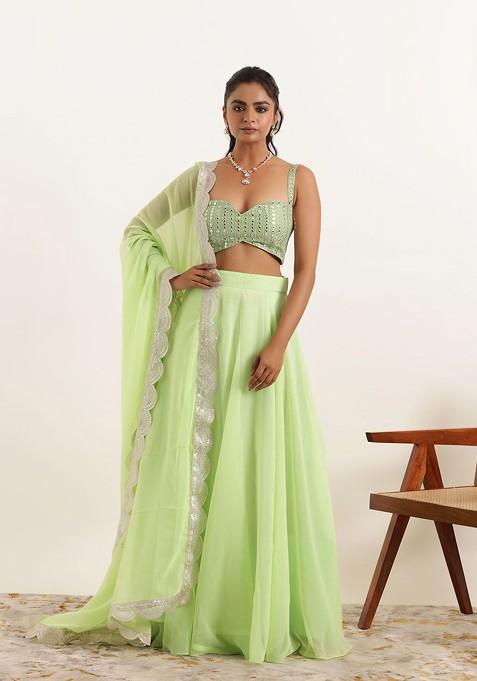 Green Emboridered Blended Lehenga Choli