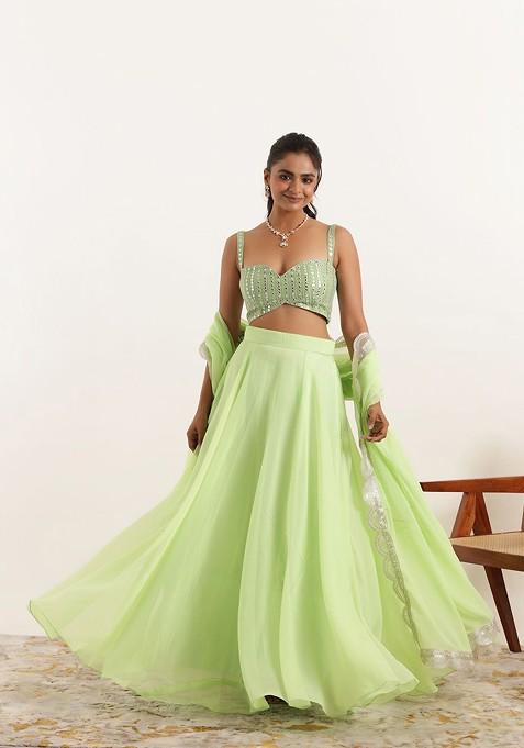 Green Emboridered Blended Lehenga Choli