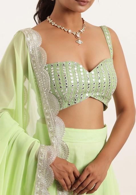 Green Emboridered Blended Lehenga Choli