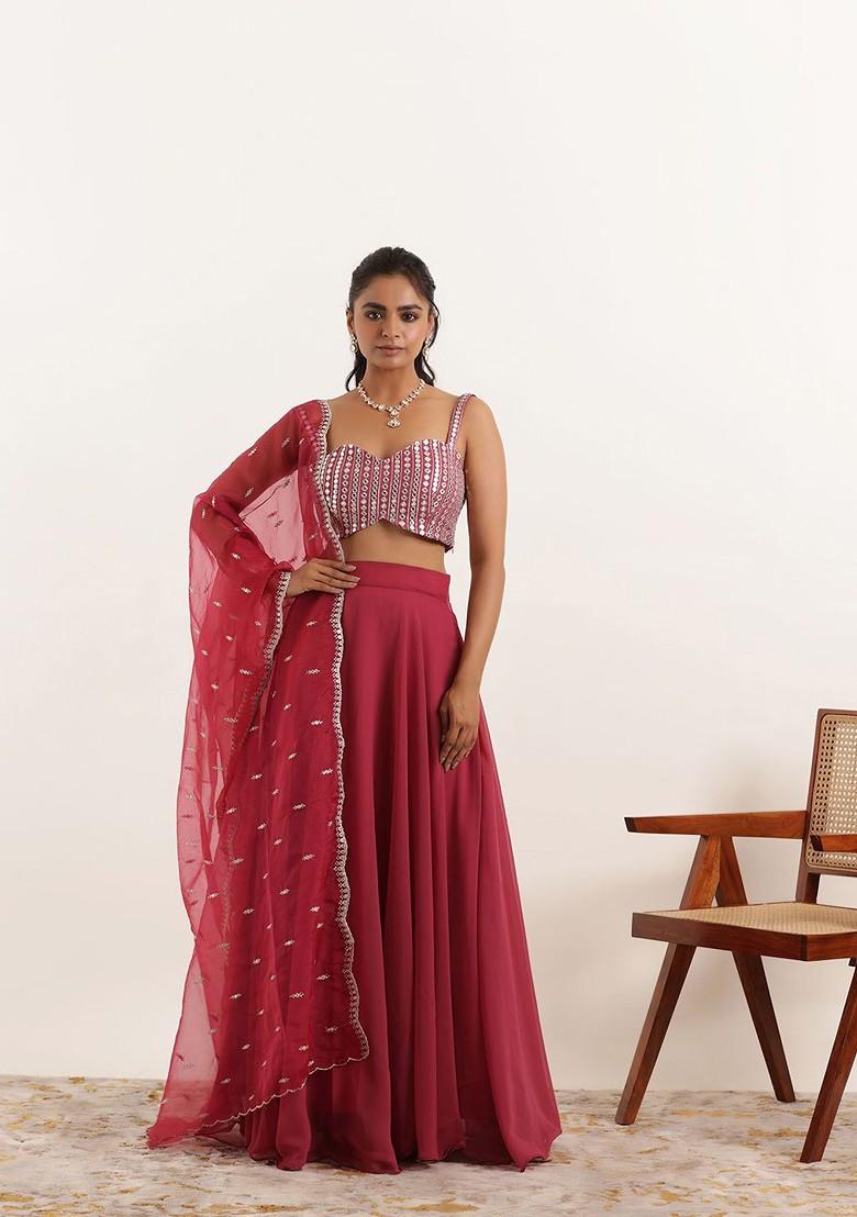 Maroon Emboridered Blended Lehenga Choli