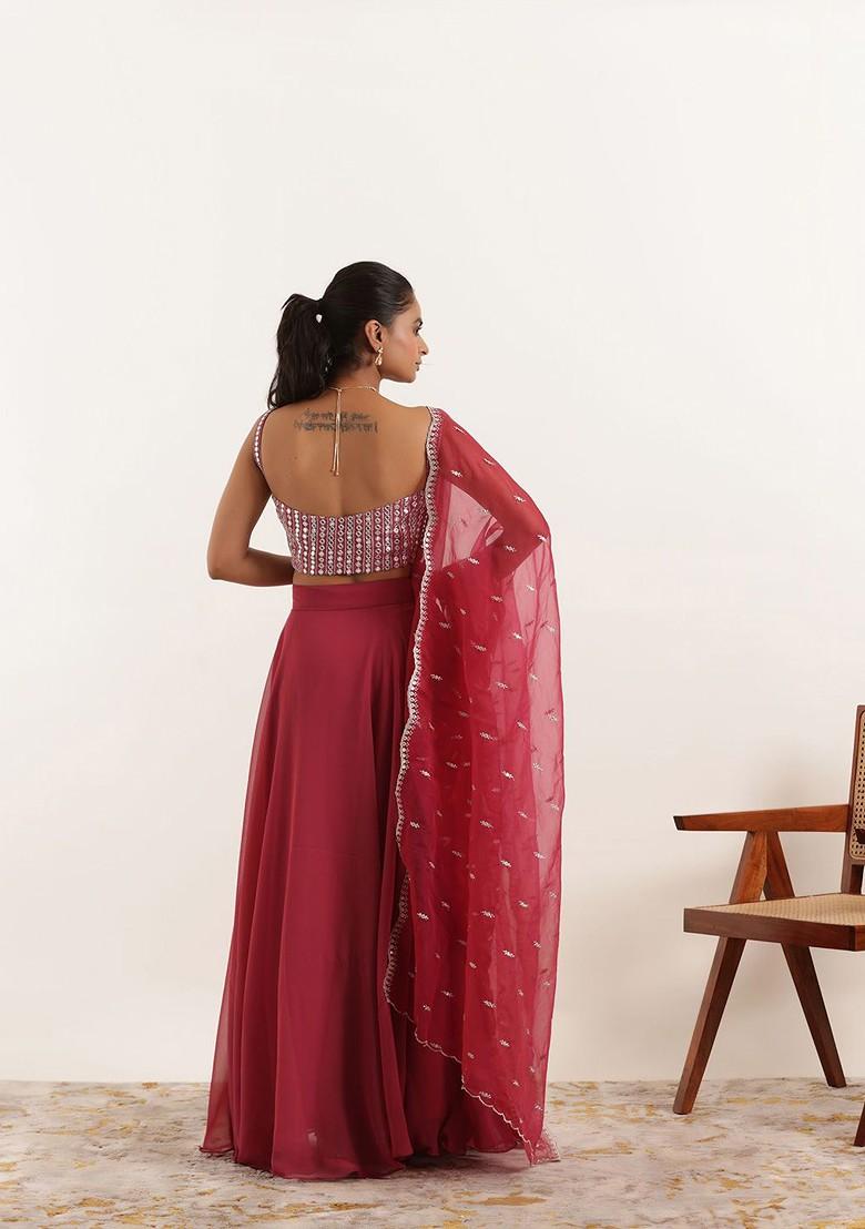 Maroon Emboridered Blended Lehenga Choli