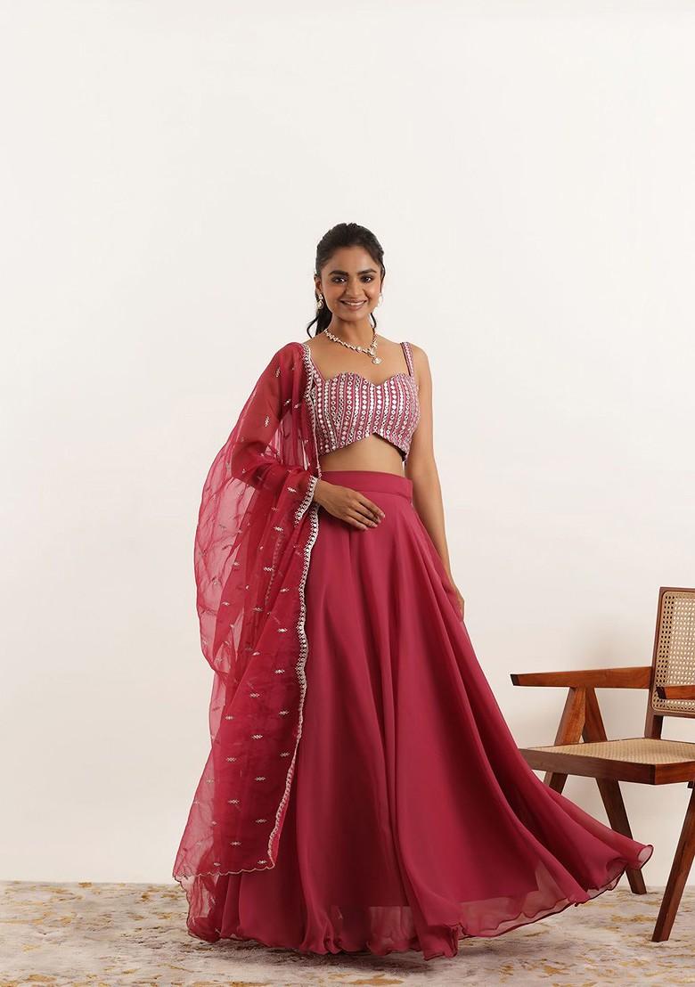 Maroon Emboridered Blended Lehenga Choli