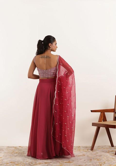Maroon Emboridered Blended Lehenga Choli