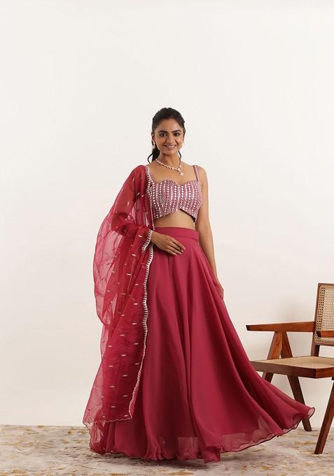 Maroon Emboridered Blended Lehenga Choli
