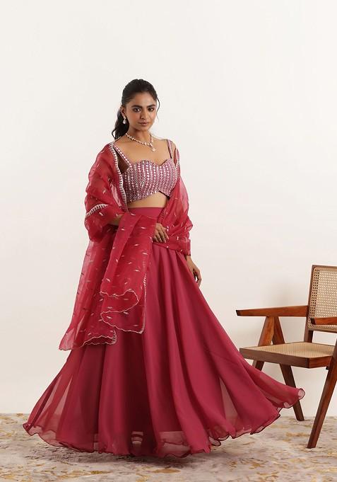 Maroon Emboridered Blended Lehenga Choli
