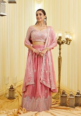 Pink Emboridered Blended Lehenga Choli