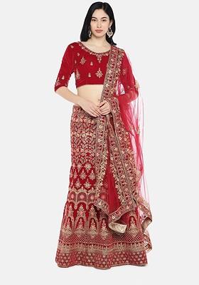 Red Emboridered Blended Lehenga Choli