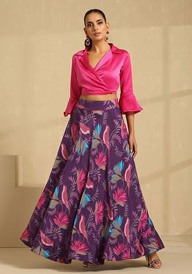Pink Printed Blended Lehenga Choli