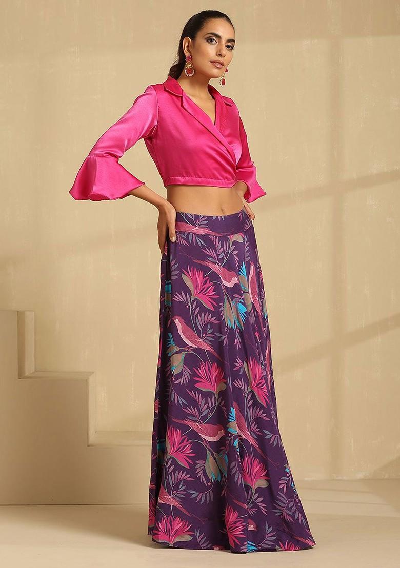 Pink Printed Blended Lehenga Choli