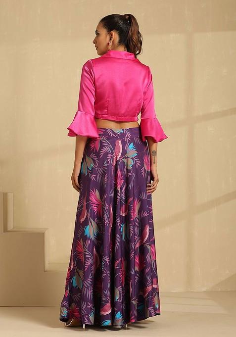 Pink Printed Blended Lehenga Choli