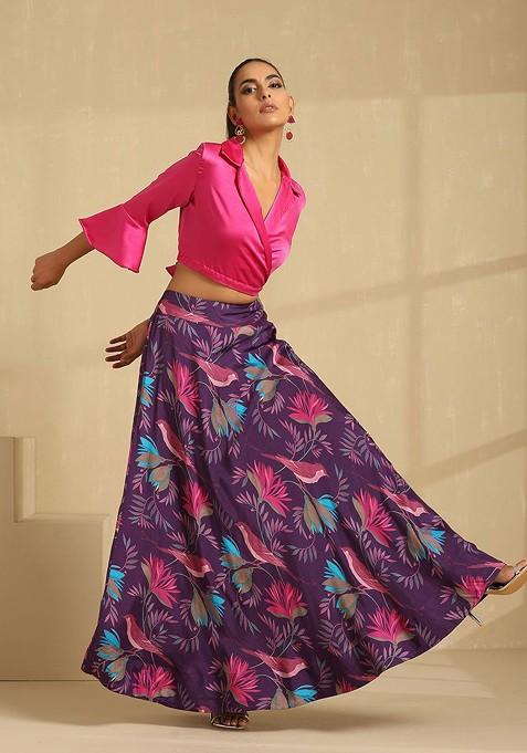 Pink Printed Blended Lehenga Choli