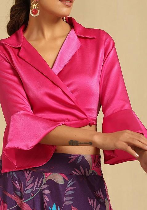 Pink Printed Blended Lehenga Choli