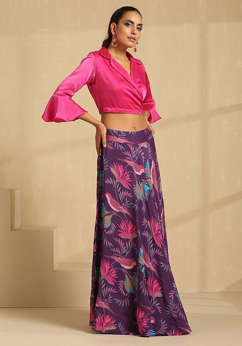 Pink Printed Blended Lehenga Choli