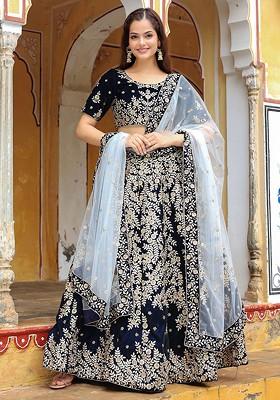 Navy Blue Emboridered Blended Lehenga Choli