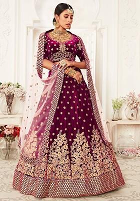 Purple Emboridered Blended Lehenga Choli