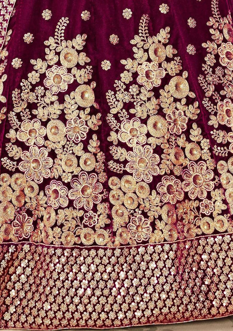Purple Emboridered Blended Lehenga Choli - Indya