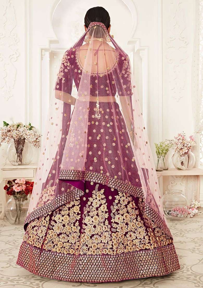 Purple Emboridered Blended Lehenga Choli - Indya