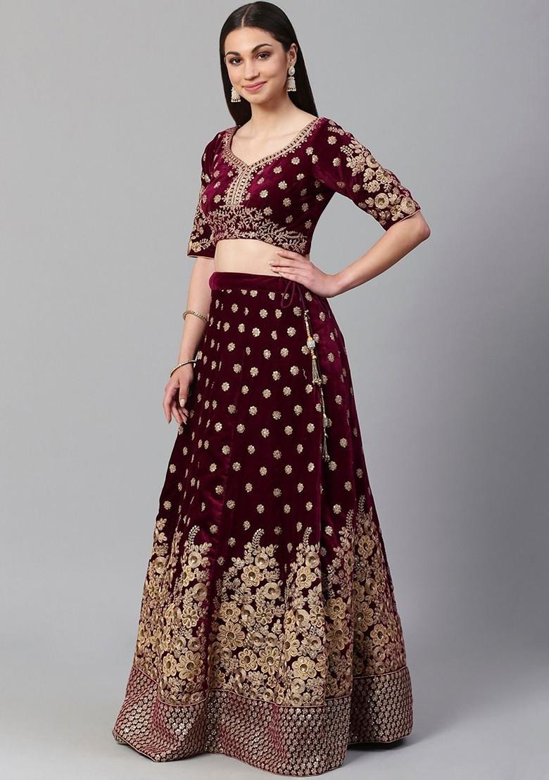Purple Emboridered Blended Lehenga Choli - Indya