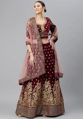 Purple Emboridered Blended Lehenga Choli