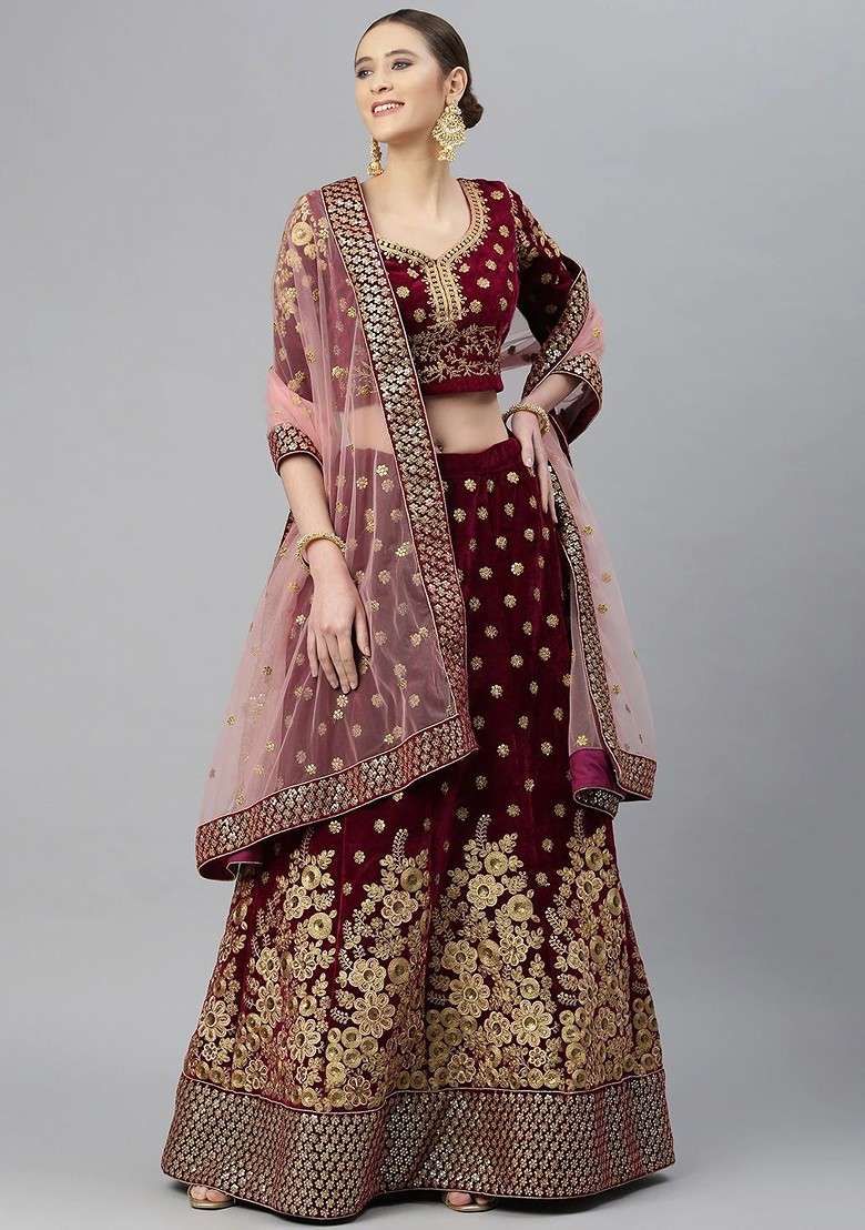 Purple Emboridered Blended Lehenga Choli - Indya