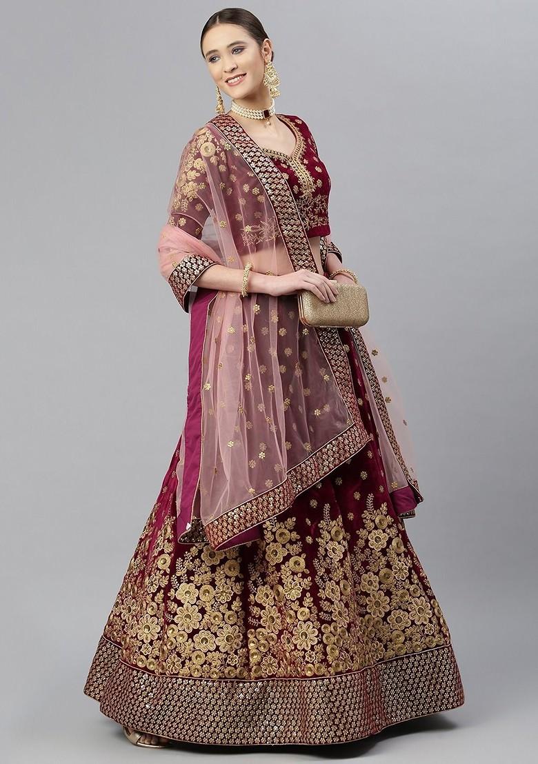 Purple Emboridered Blended Lehenga Choli - Indya