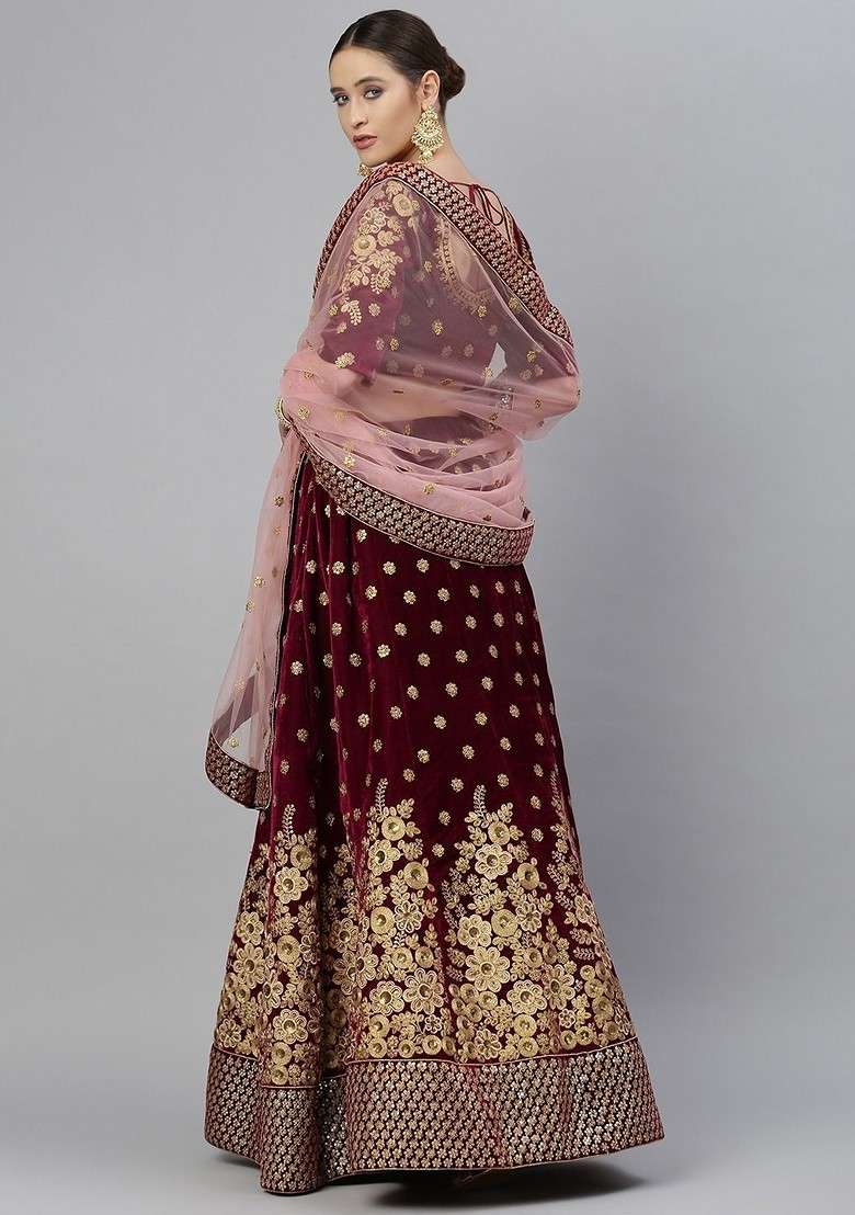 Purple Emboridered Blended Lehenga Choli - Indya