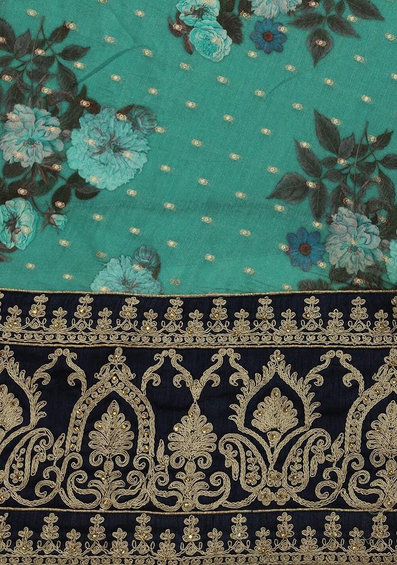 Green Emboridered Blended Lehenga Choli