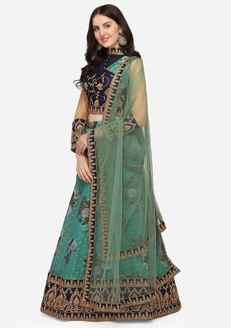 Green Emboridered Blended Lehenga Choli
