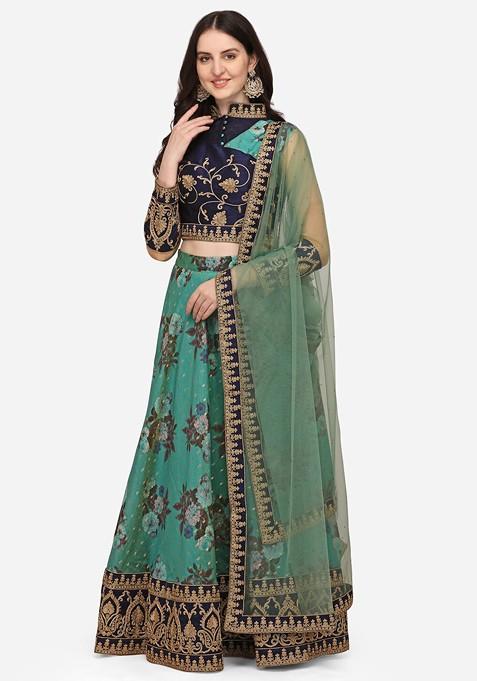 Green Emboridered Blended Lehenga Choli