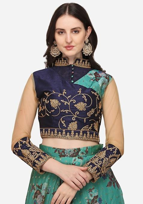 Green Emboridered Blended Lehenga Choli