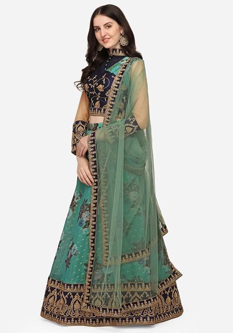 Green Emboridered Blended Lehenga Choli