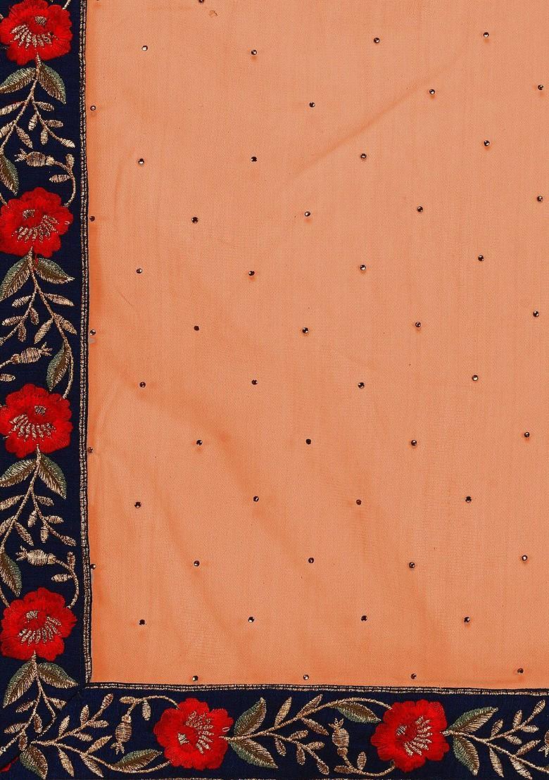 Peach Emboridered Blended Lehenga Choli