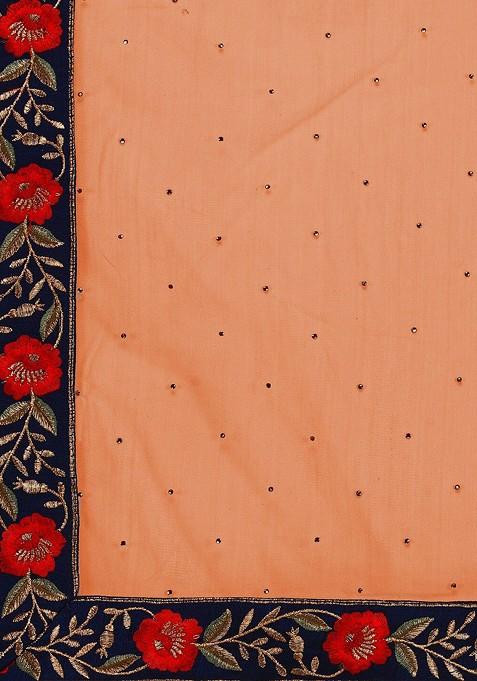 Peach Emboridered Blended Lehenga Choli