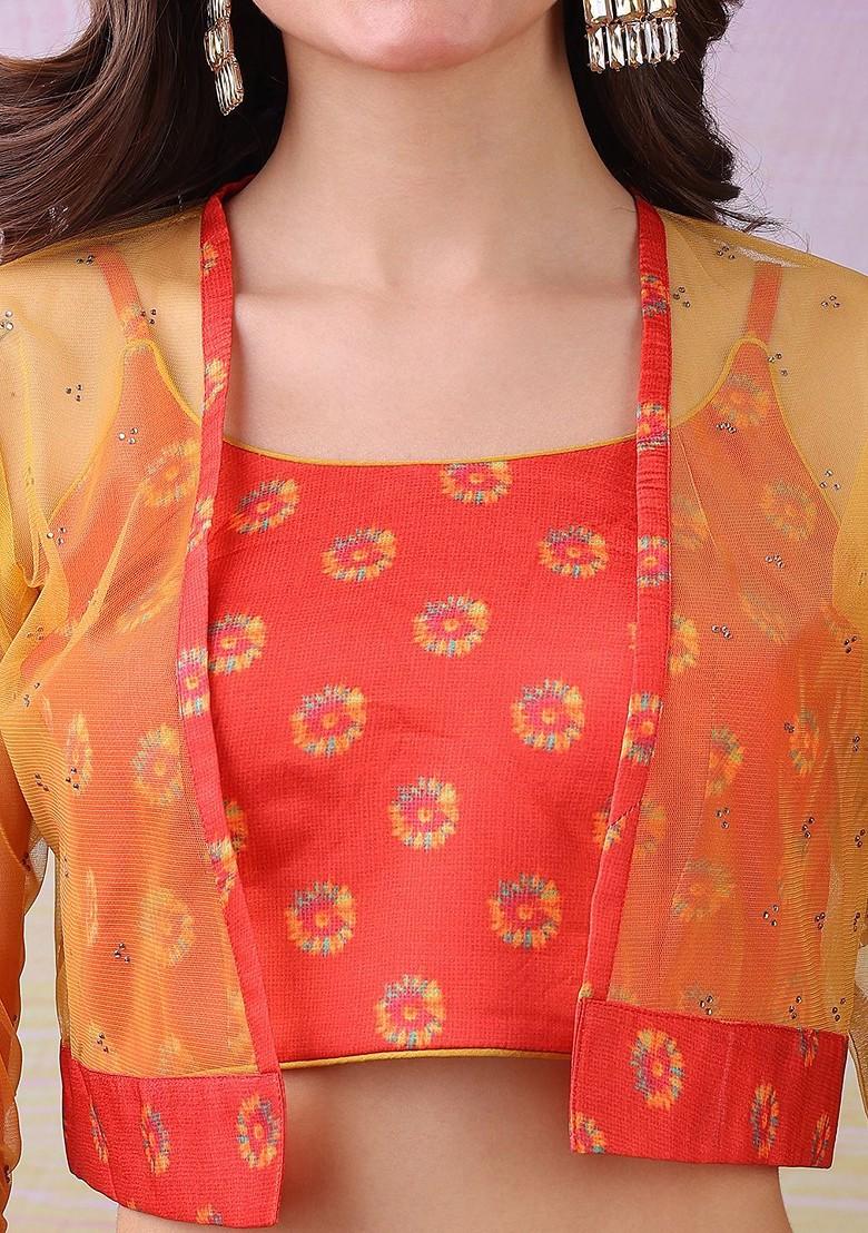 Yellow Printed Blended Lehenga Choli