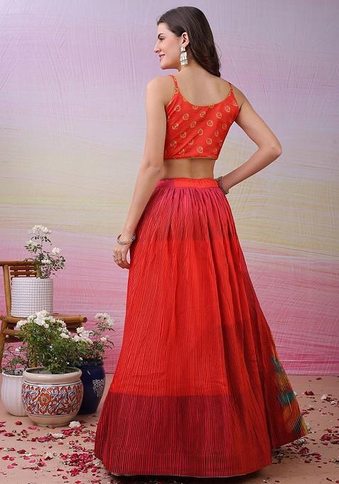 Yellow Printed Blended Lehenga Choli