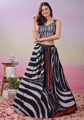 Black Printed Blended Lehenga Choli