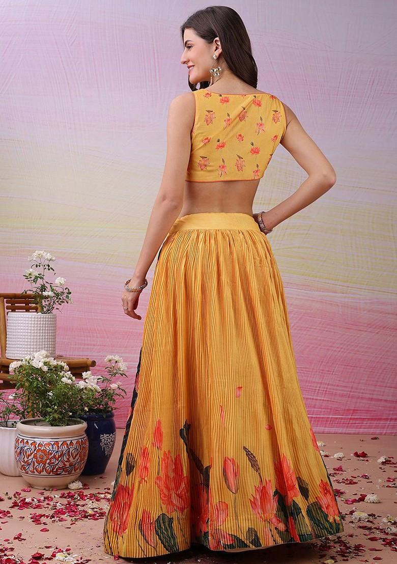 Yellow Printed Blended Lehenga Choli