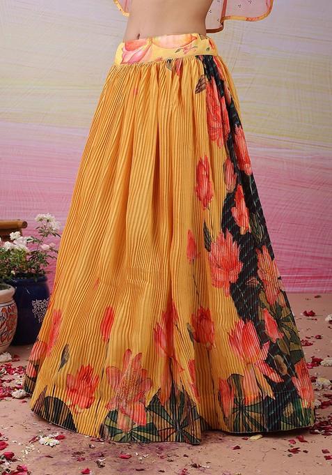 Yellow Printed Blended Lehenga Choli