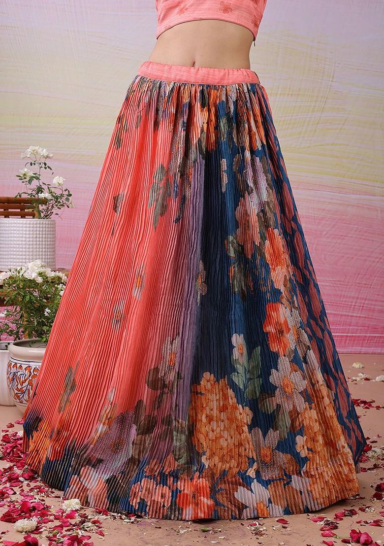 Pink Printed Blended Lehenga Choli