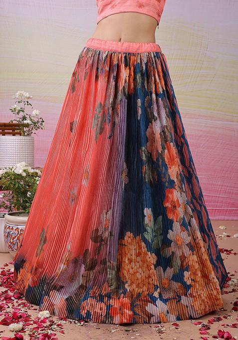 Pink Printed Blended Lehenga Choli