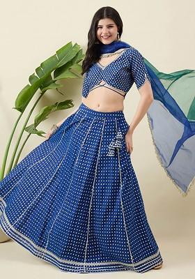 Blue Woven Design Blended Lehenga Choli