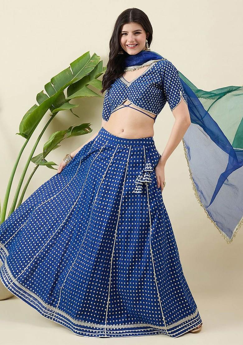 Blue Woven Design Blended Lehenga Choli