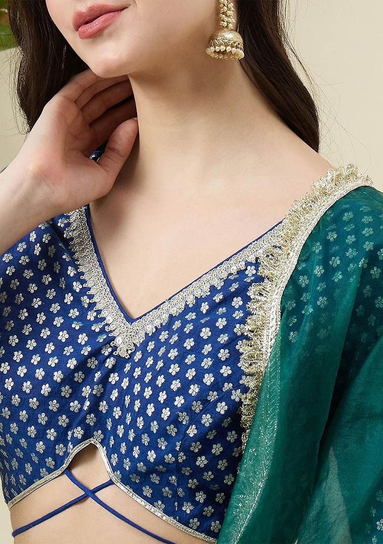 Blue Woven Design Blended Lehenga Choli