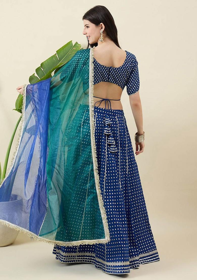 Blue Woven Design Blended Lehenga Choli