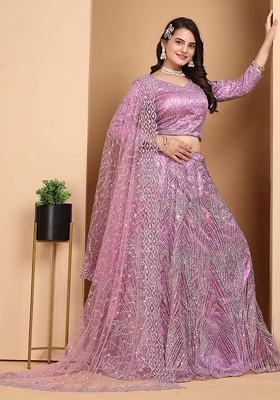 Purple Embellished Blended Lehenga Choli