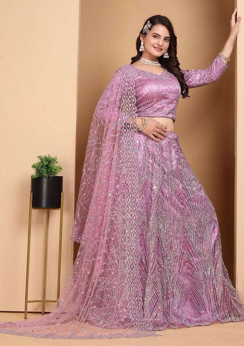 Purple Embellished Blended Lehenga Choli - Indya