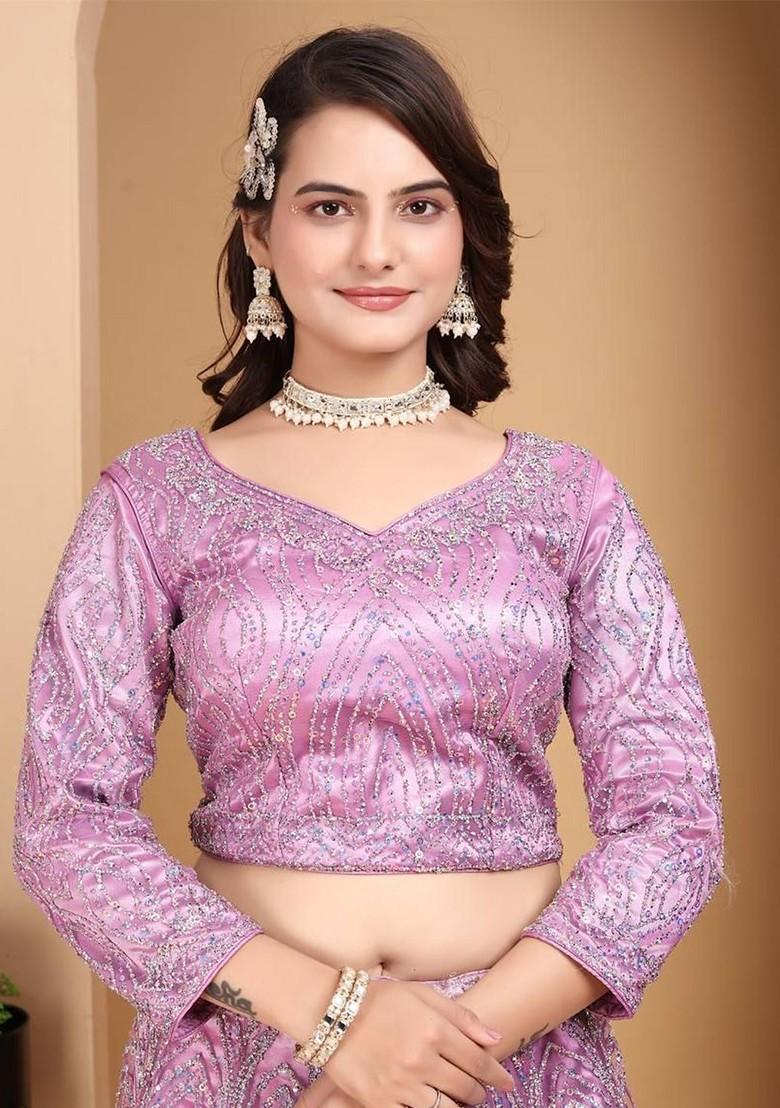 Purple Embellished Blended Lehenga Choli - Indya
