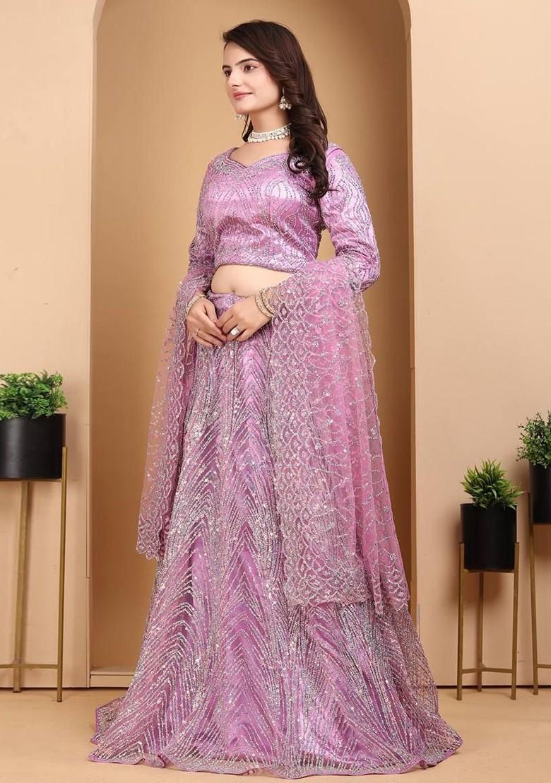 Purple Embellished Blended Lehenga Choli - Indya